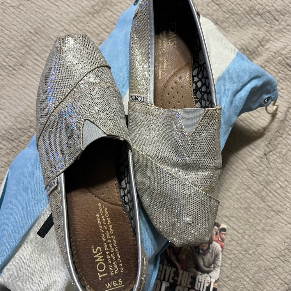 TOMS Silver Glitter Flats